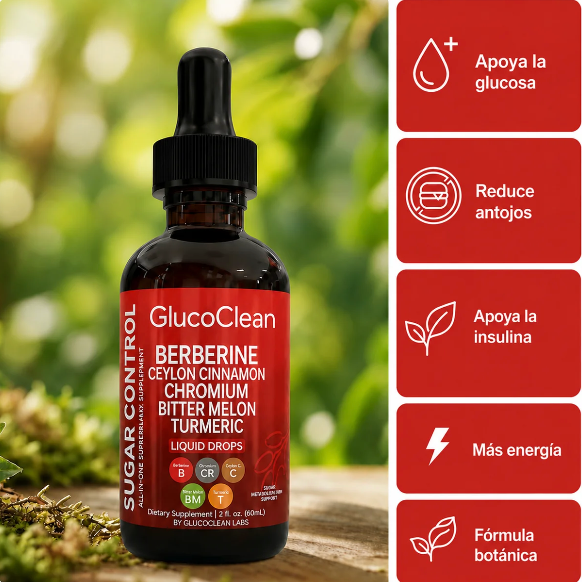 Glucon Clean XL 60ml Berberina controla el azúcar y Protege tu corazón
