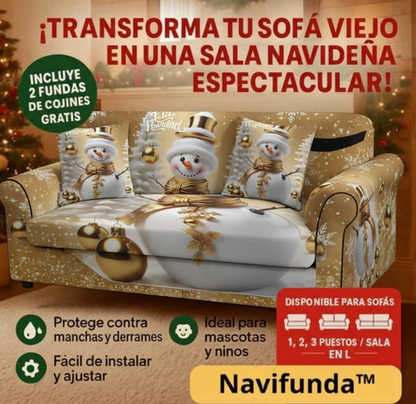 🎄FUNDA NAVIDEÑA PREMIUN ADAPTABLE PARA SOFA DE 2 Y 3 PUESTOS🎄+ 2 FORROS PARA COJIN DE OBSEQUIO