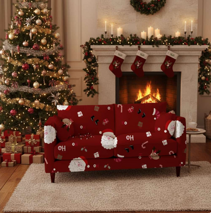 🎄FUNDA NAVIDEÑA PREMIUN ADAPTABLE PARA SOFA DE 2 Y 3 PUESTOS🎄+ 2 FORROS PARA COJIN DE OBSEQUIO