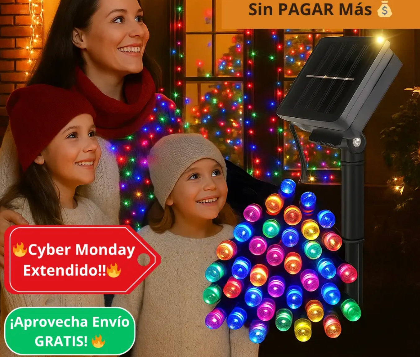 JUEGO DE LUCES CON PANEL SOLAR - 20 MTS👉🎄🤶NO LO DEJES PARA ULTIMA HORA