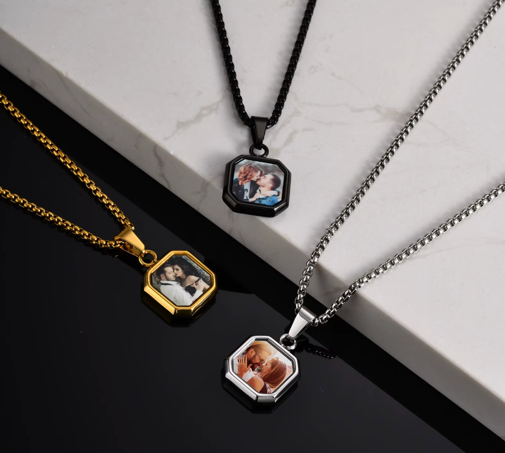 Collar mágico personalizado activado por calor con imagen oculta - Acero inoxidable