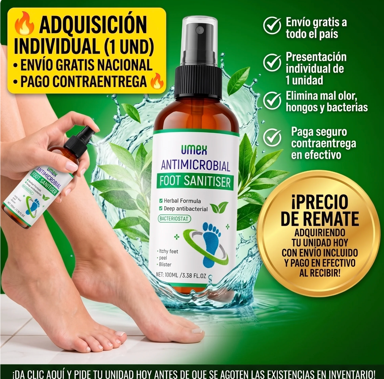 Umex™ Spray sanitizante e hipoalergénico para pies y calzado