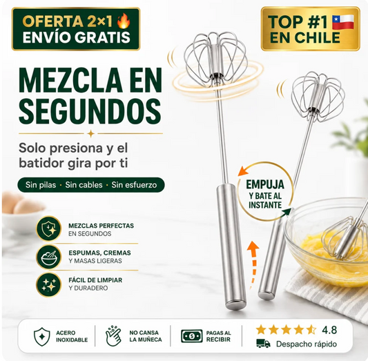 PROMO 2x1 | BATIDOR DE COCINA DE ACERO INOXIDABLE. BATE SIN ESFUERZO