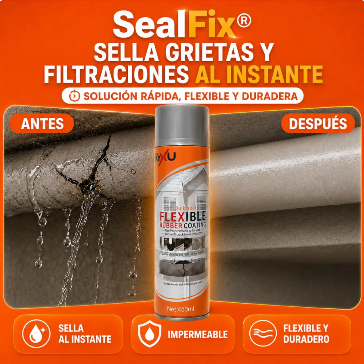 Spray Sellador SealFix | impermeabilizante contra filtraciones y grietas | sin maestros ni obras costosas!