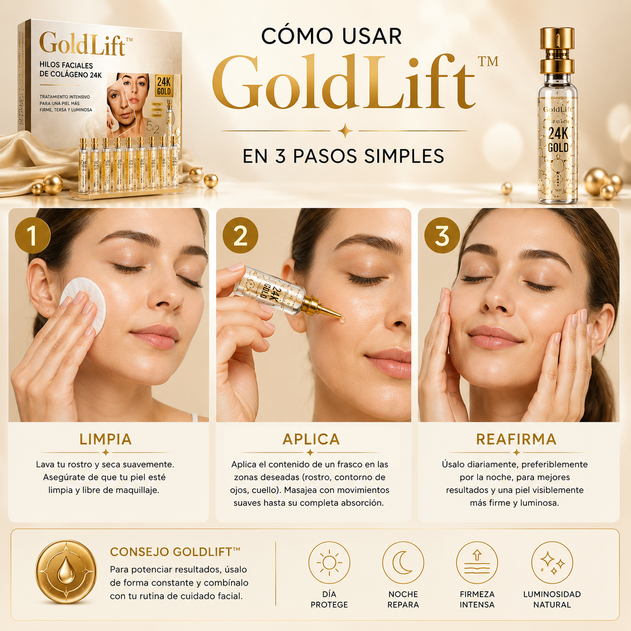 GoldLift™ – Hilos Faciales de Colágeno 24K ✨