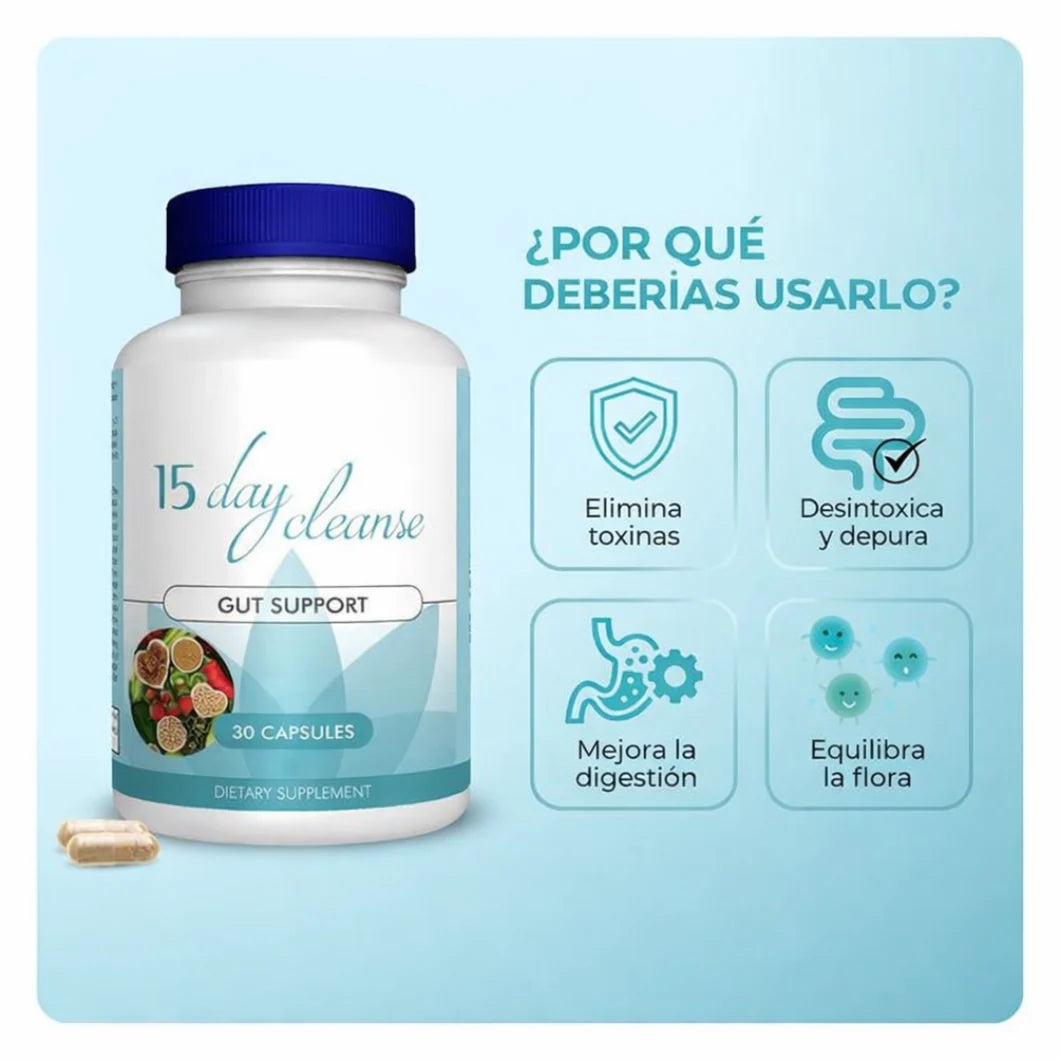 Suplemento Limpieza de 15 Días para Intestino✅ 💩y Colon sin cafeína con sen, cáscara sagrada y psyllium 30 cápsulas