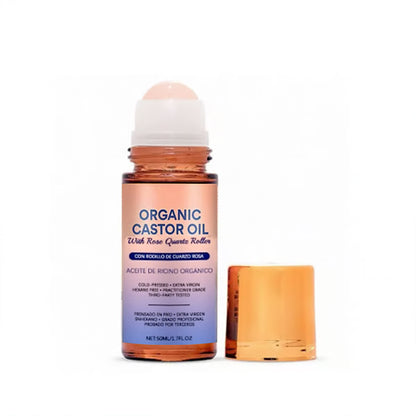 🏆#1 Más Vendido ⏰Aceite de Ricino Dorado Orgánico Roll-On con Cuarzo Rosa