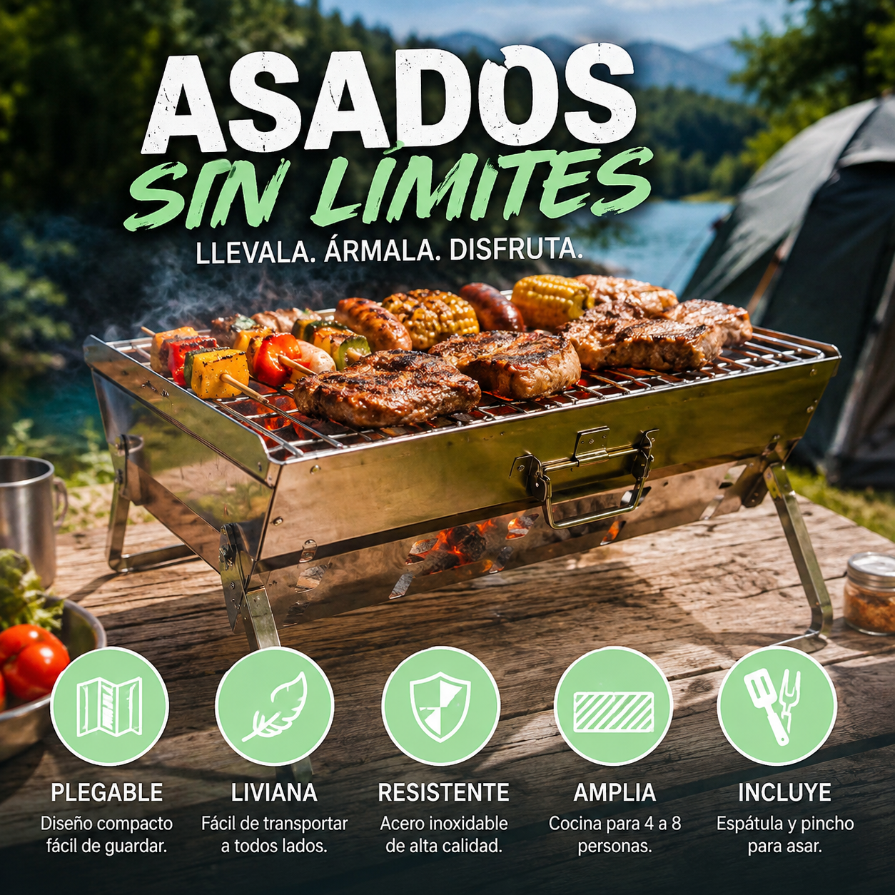 FlamePack™ – Parrilla Portátil Plegable.